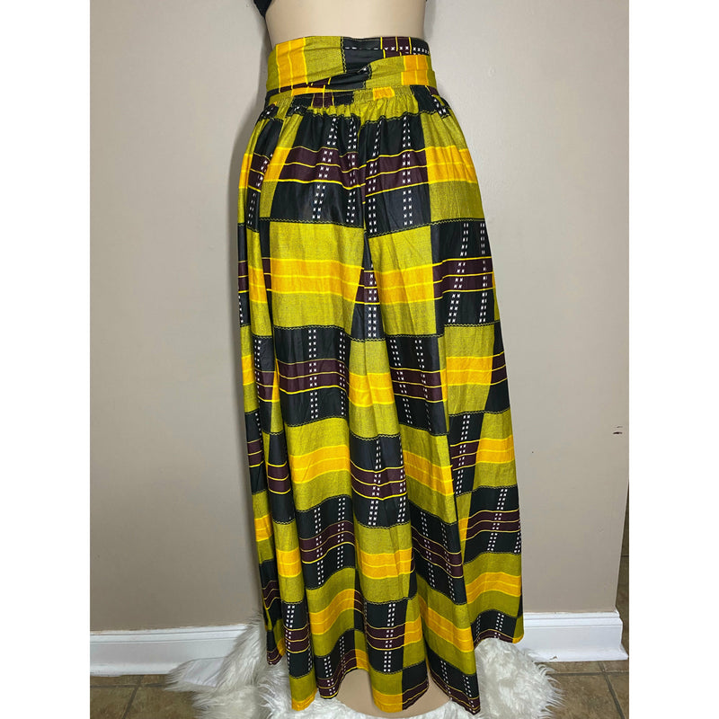 Maxi Skirt- Kente Block Print maxi skirt with matching head wrap - Afrocentric Boutique