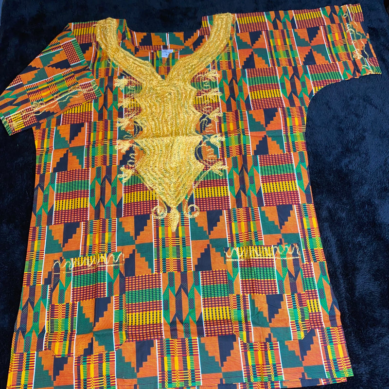 Men's Top- Embroidered Kente Print  African Top