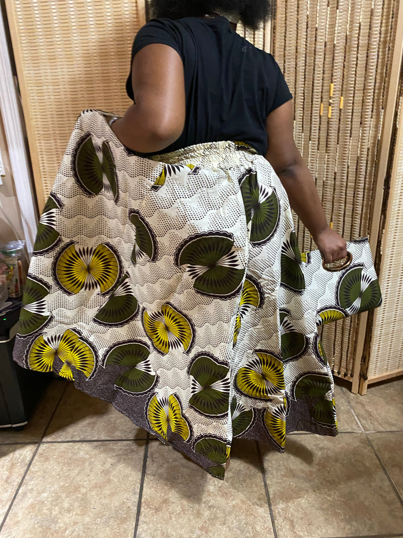 Maxi Skirt - Green Frills Maxi Skirt with matching head wrap and purse - Afrocentric Boutique