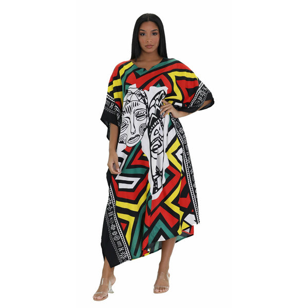 Kaftan- African Abstract African Faces Print Kaftan