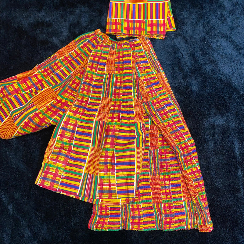 Shirt/Top- Kente Scrunch top with Ruffle Sleeves and matching head wrap