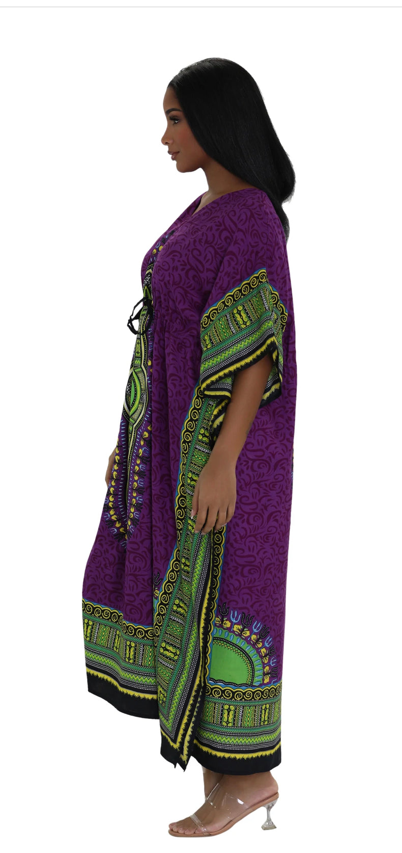 Kaftan- Traditional Dashiki and Swirls Print draw string Kaftan with Matching Head Wrap