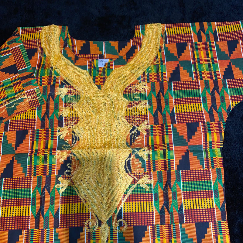 Men's Top- Embroidered Kente Print  African Top