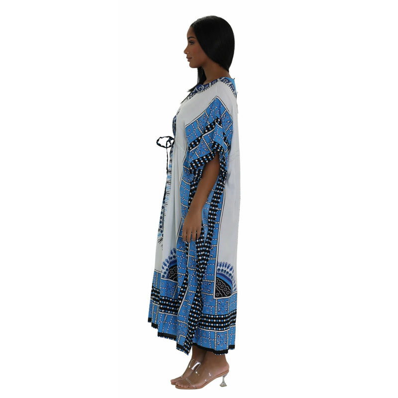 Kaftan- Traditional Dashiki Print draw string Kaftan with Matching Head Wrap