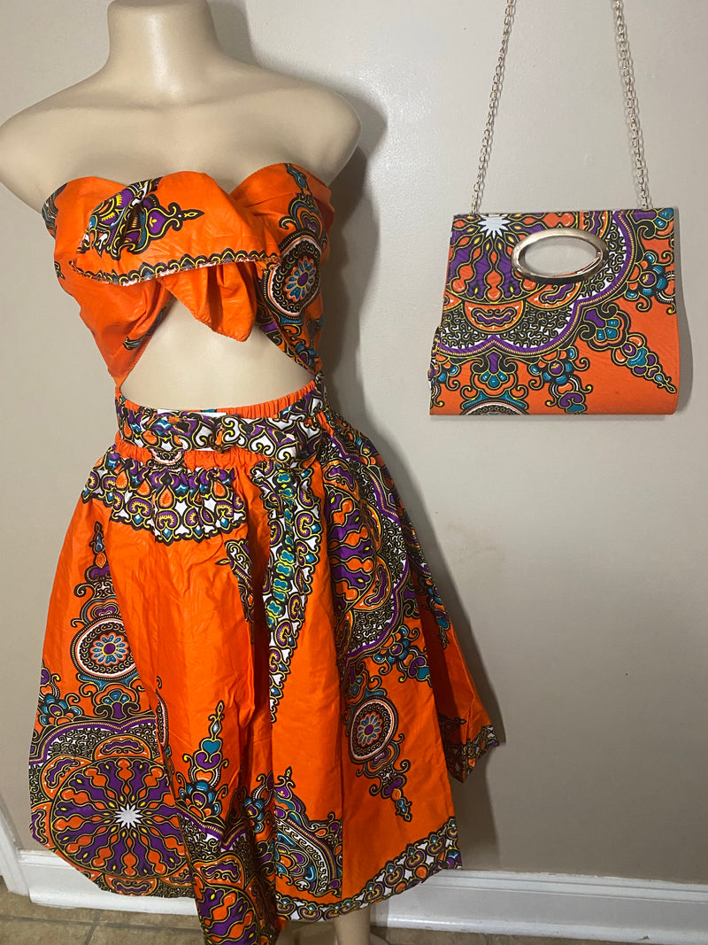 Midi Skirt Sets - Star Power MIDI Skirt Set - with matching head wrap and purse - Afrocentric Boutique