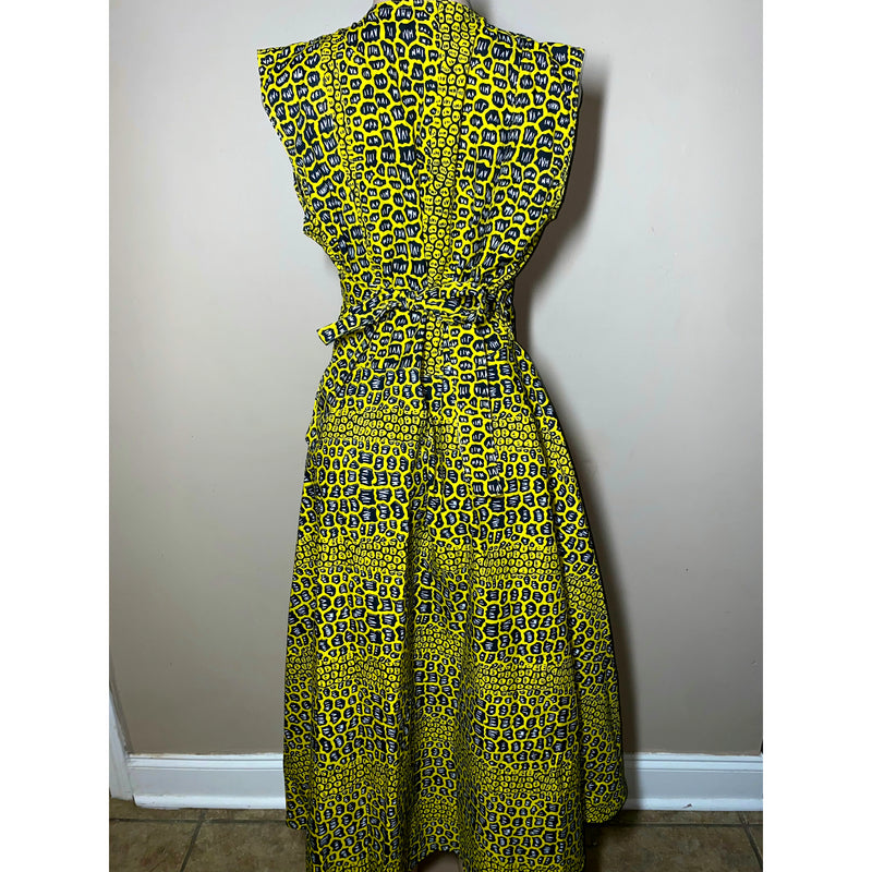 Wrap Dress - Ankara Print Sleeveless Wrap Dress with matching Head Wraps