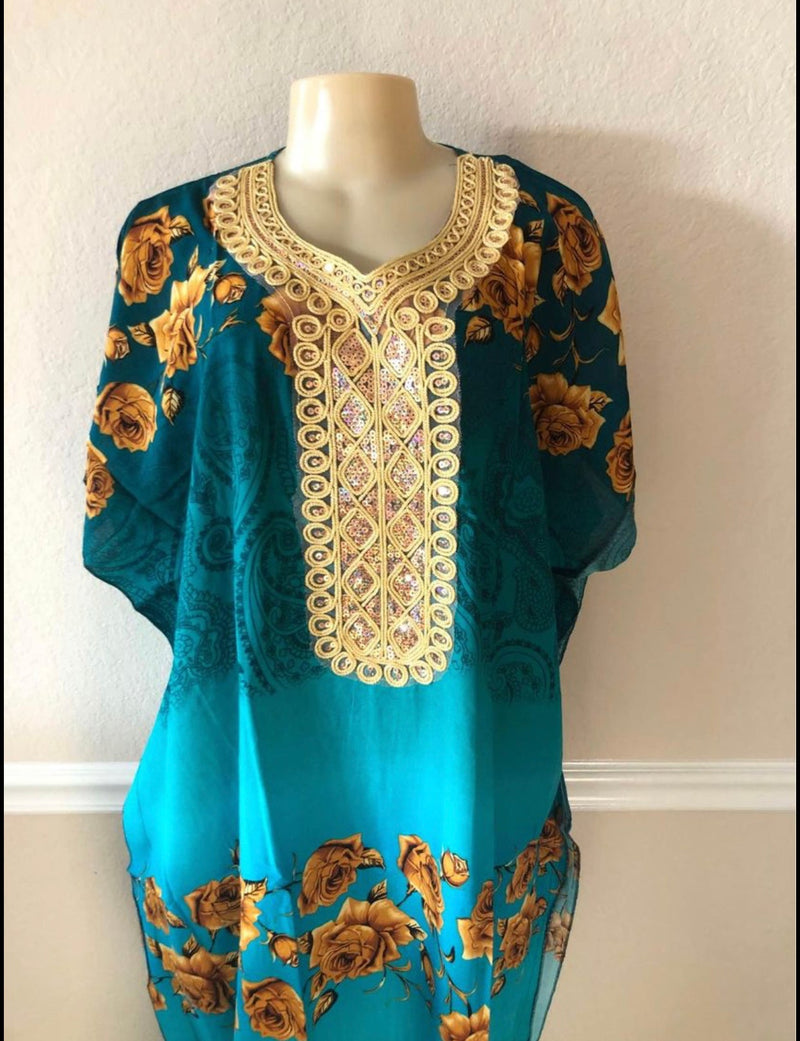 Kaftan - Gold Embroidery Square front Kaftan with Matching Head Wrap