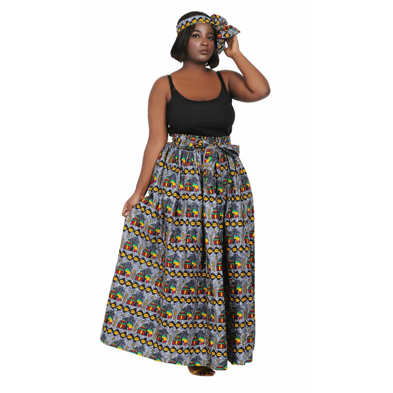 Maxi Skirt - African Hut is Home- Ankara African print Maxi Skirt with matching headwrap