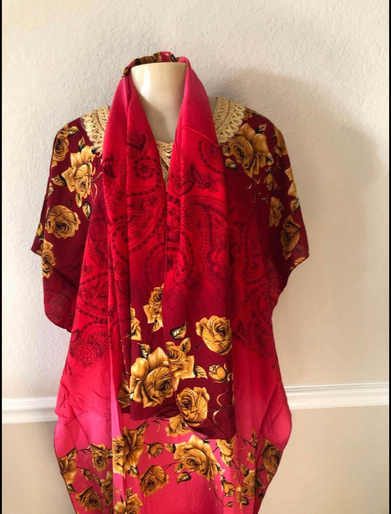 Kaftan - Gold Embroidery Square front Kaftan with Matching Head Wrap
