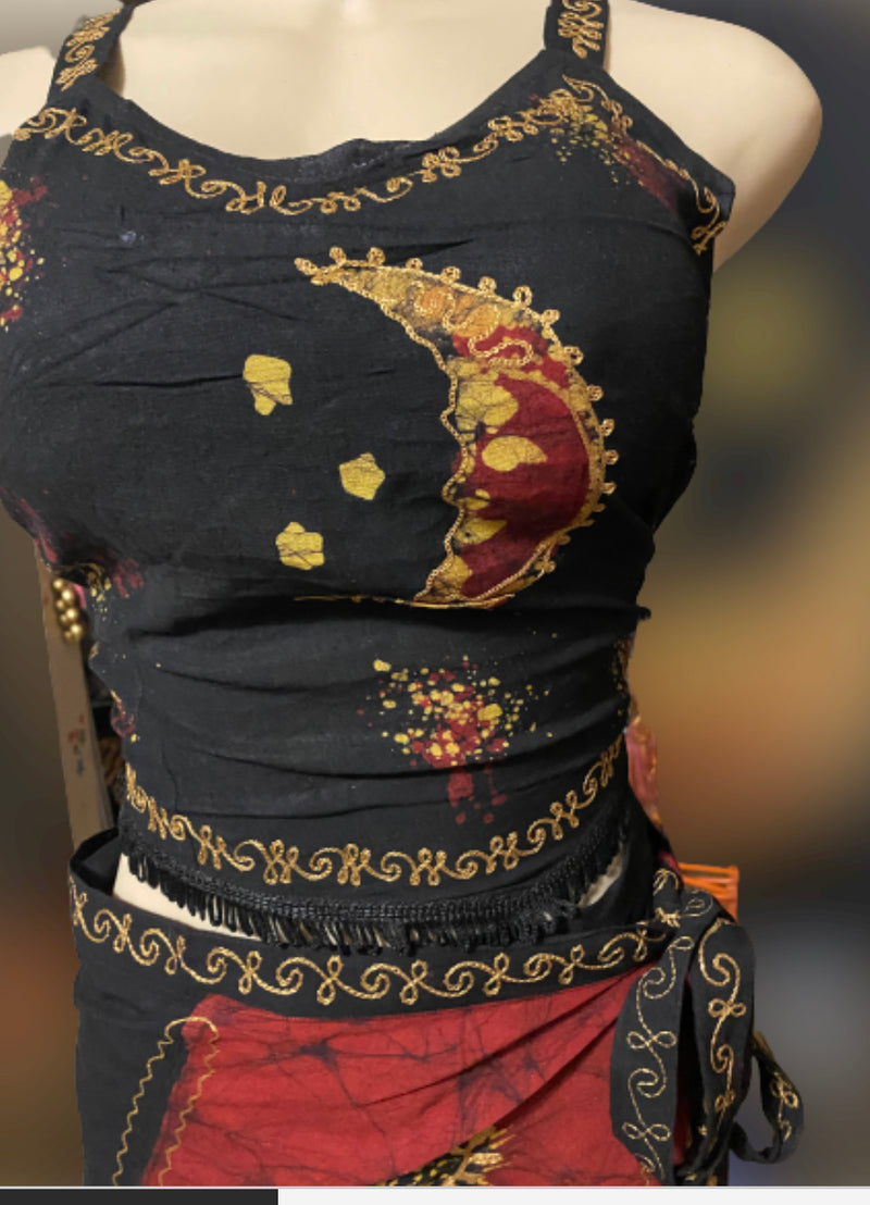 Women Sets- Moon Goddess wrap skirt set (plus) Red/black - Afrocentric Boutique