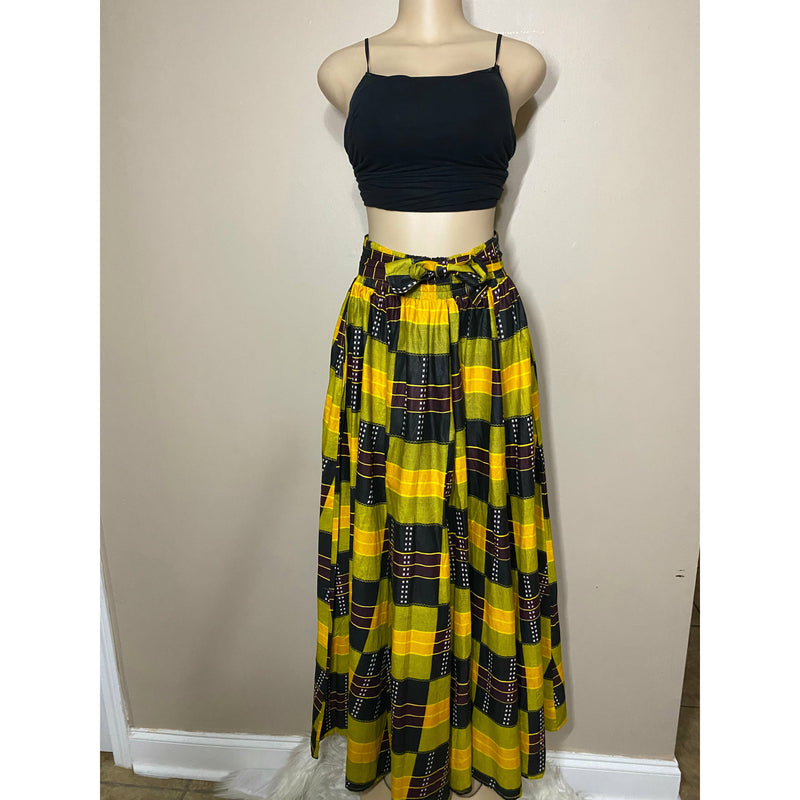Maxi Skirt- Kente Block Print maxi skirt with matching head wrap - Afrocentric Boutique