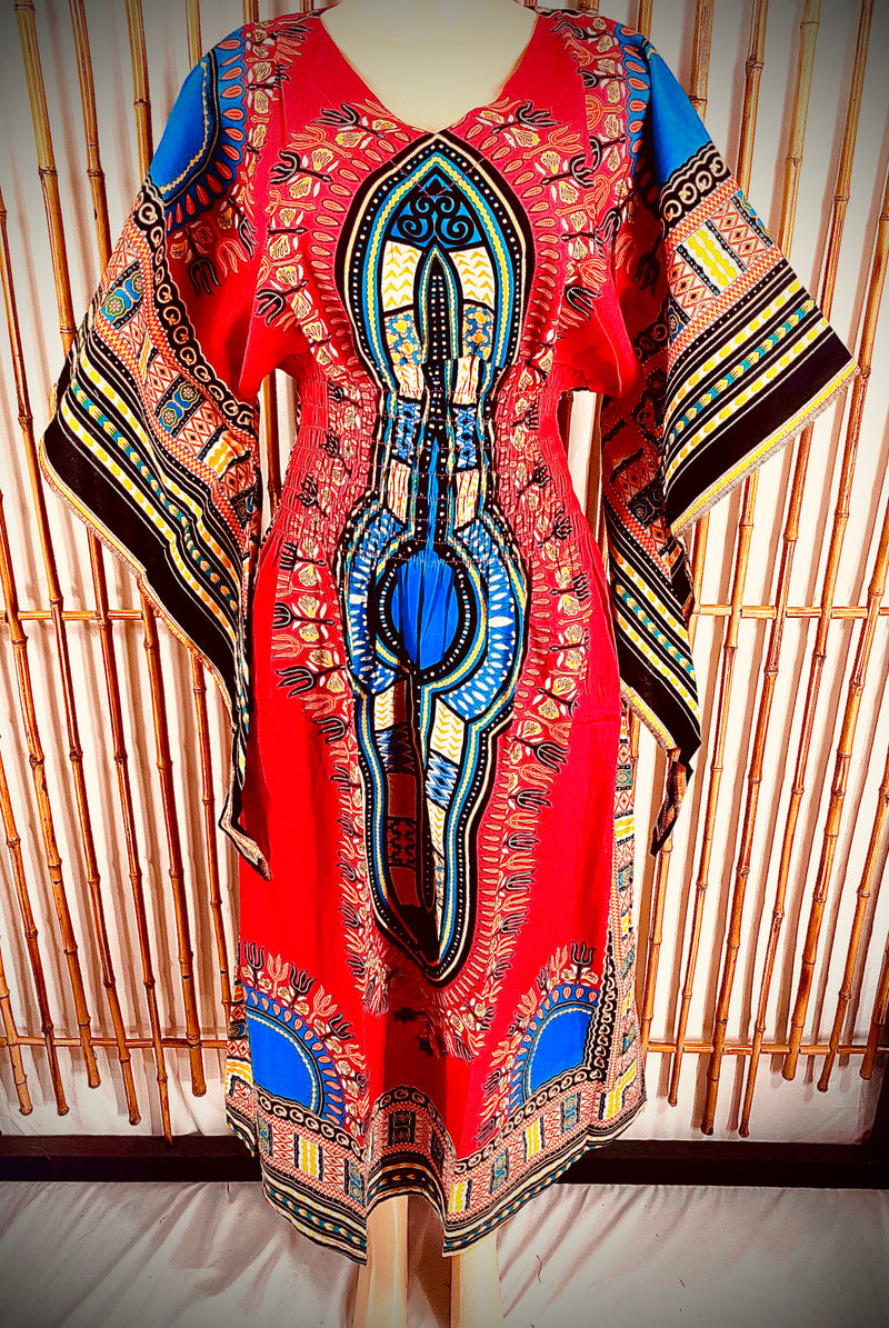 Dress AP- Soul Sistah Butterfly Sleeve Dashiki Print Dress - Afrocentric Boutique