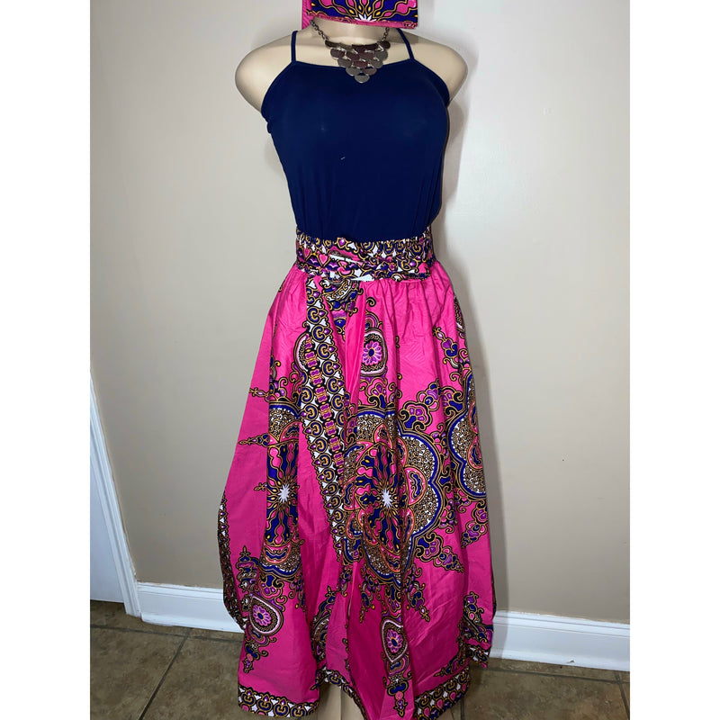 Maxi Skirt Set - Star Burst - Ankara African print Maxi Skirt with Purse and matching headwrap