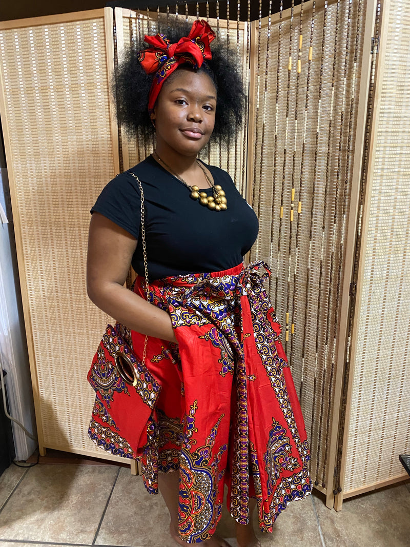 Midi Skirt Sets - Star Power MIDI Skirt Set - with matching head wrap and purse - Afrocentric Boutique