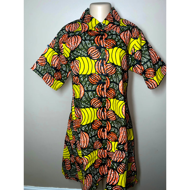 Dress Hi/Lo - Ankara Hi/Low Shirt Dress with matching head wrap/Waist Tie