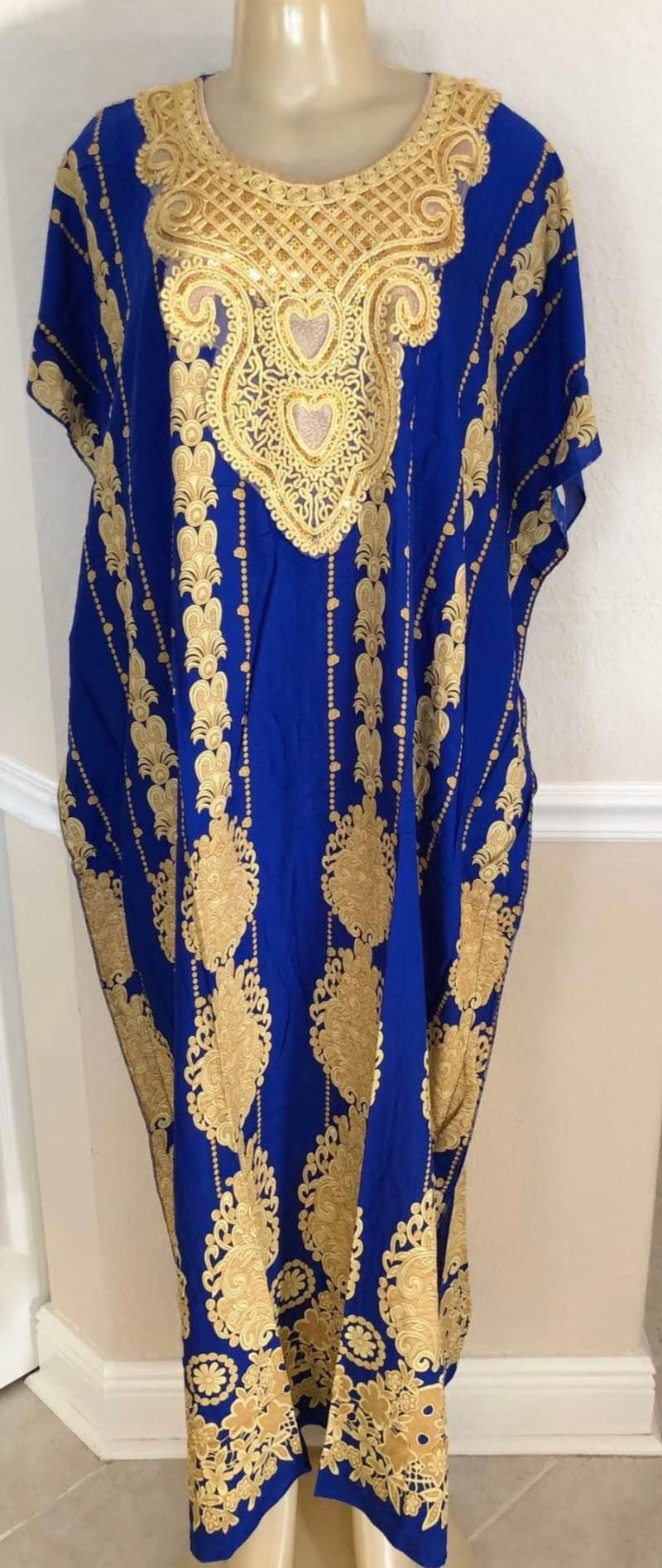 Kaftan - Gold Embroidery Square front Kaftan with Matching Head Wrap