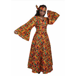 Wrap Dress- Ankara print Wrap Dress With Belle Sleeves and Matching Head Wrap