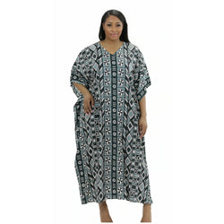 Kaftan - Tribal Mud Cloth Print Kaftan with matching head wrap - Afrocentric Boutique