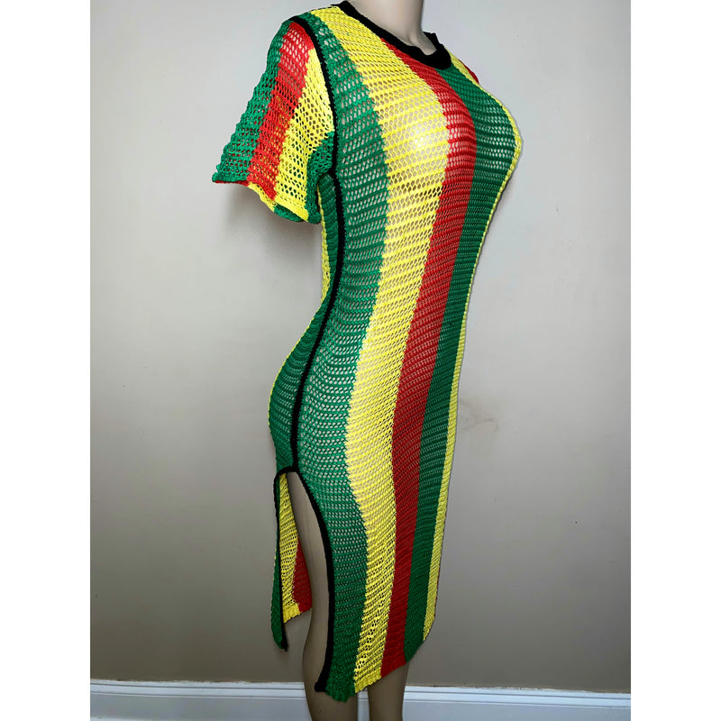 Rasta Dress- Rasta knit Sun Dress/ Swim Cover - Short Sleeves Free Size