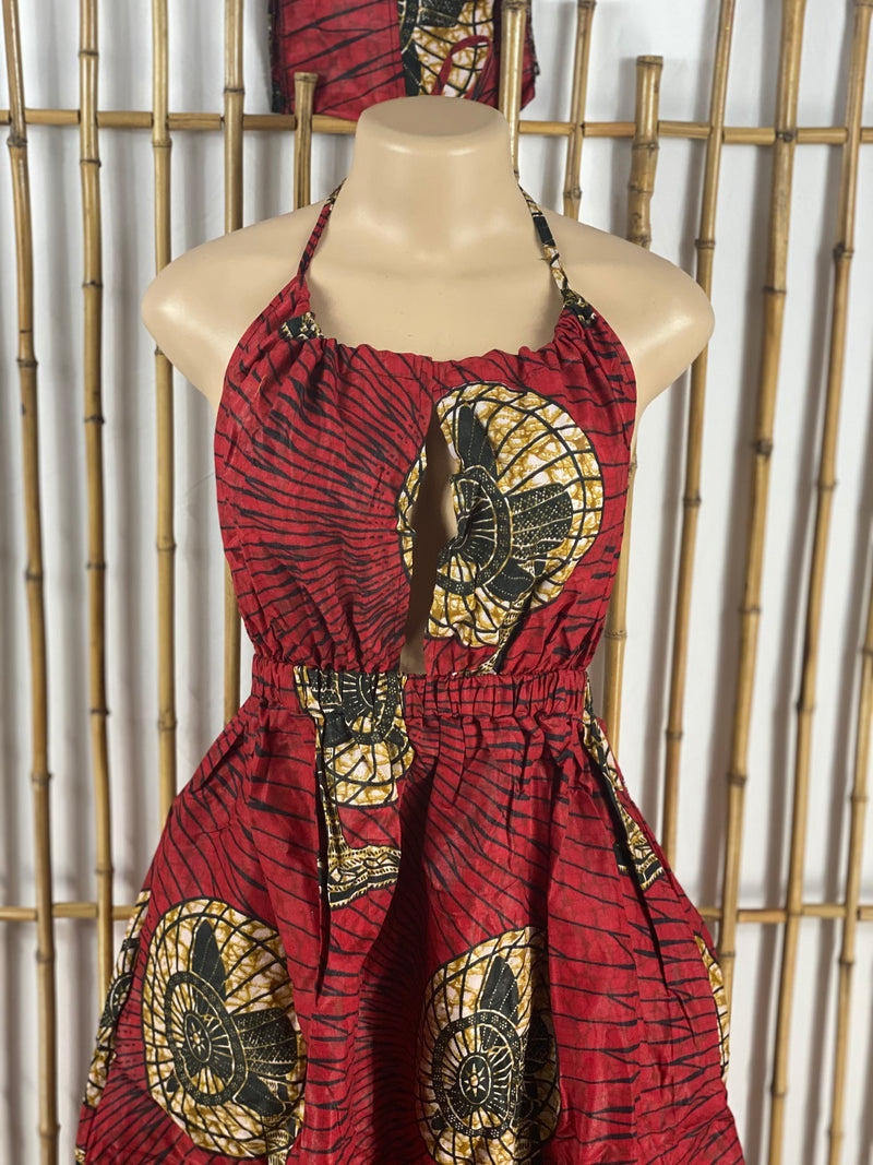 Dress Maxi - Fifi - African print Peek a boo Dress with matching head wrap - Afrocentric Boutique