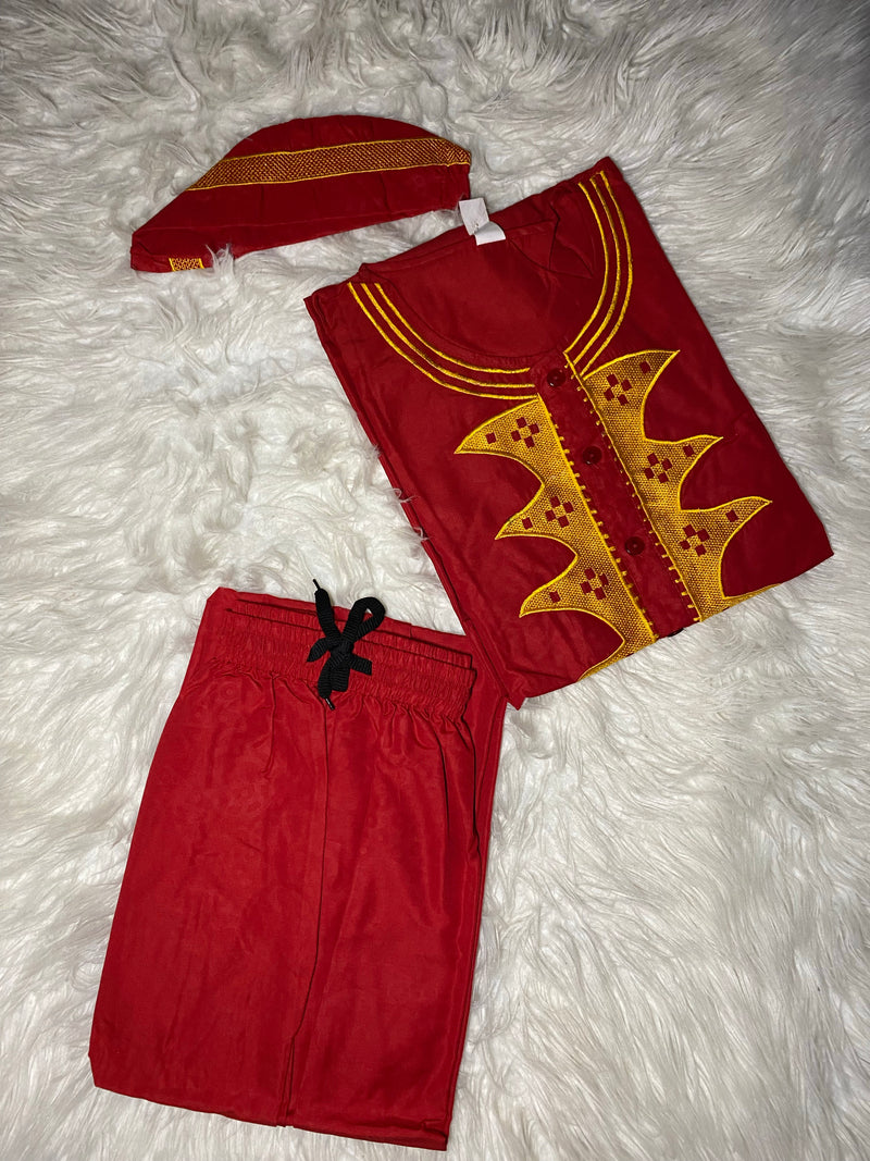 Men’s Set 982B- Regal Kurta top with embroidery 3pc set - Afrocentric Boutique