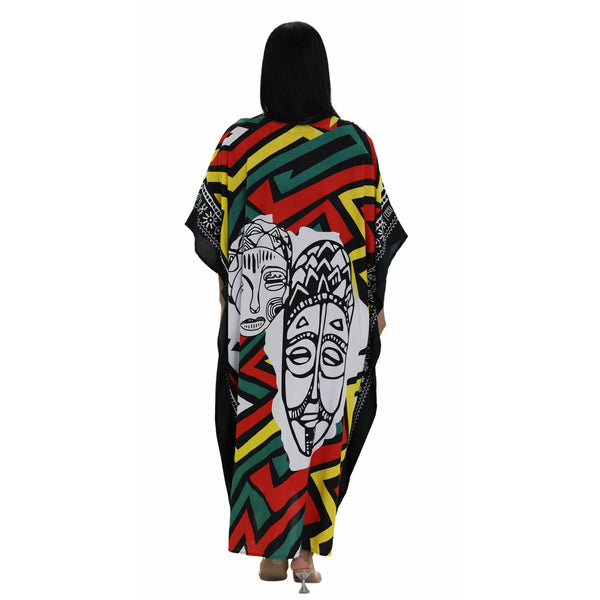 Kaftan- African Abstract African Faces Print Kaftan