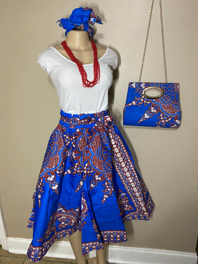 Midi Skirt Sets - Star Power MIDI Skirt Set - with matching head wrap and purse - Afrocentric Boutique