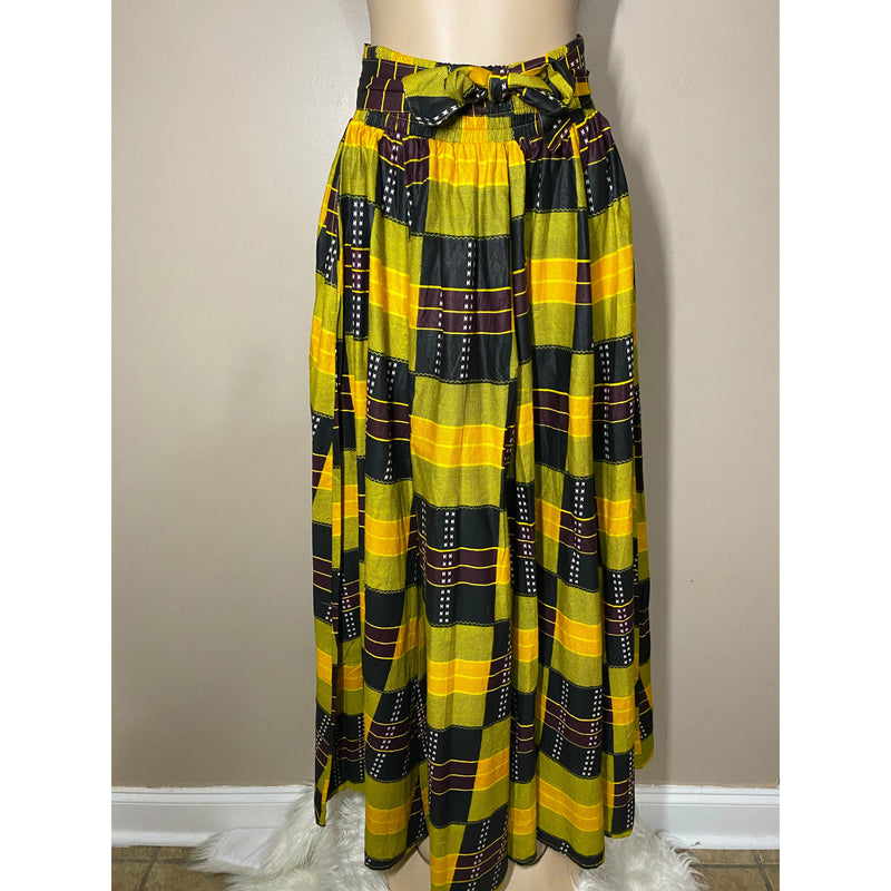 Maxi Skirt- Kente Block Print maxi skirt with matching head wrap - Afrocentric Boutique