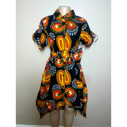 Dress Hi/Lo - Ankara Hi/Low Shirt Dress with matching head wrap/Waist Tie