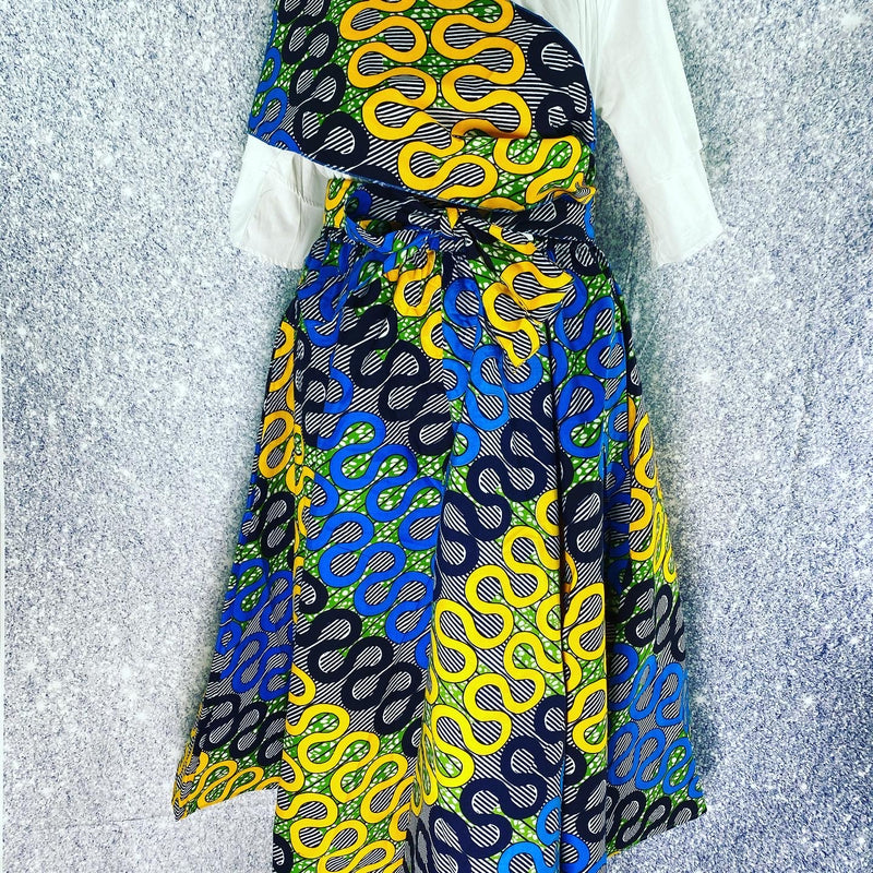 Maxi Skirt -Ribbons in the Sky - African Print Ankara Maxi Skirt with Matching head wrap - Afrocentric Boutique