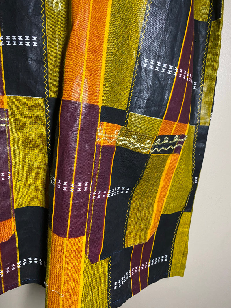 Men’s Top- Kente Block Print Short sleeve with gold embroidery - Afrocentric Boutique