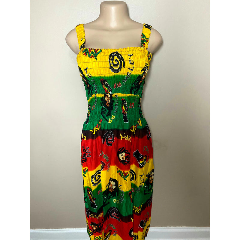 Rasta Sun Dress- Marley/Rasta Maxi Dress with stretch T scraps