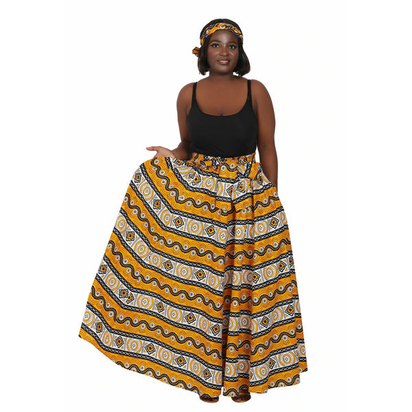 Maxi Skirt - Safiya- Ankara African print Maxi Skirt with matching headwrap - Afrocentric Boutique