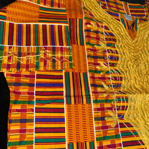 Men's Top- Embroidered Kente Print  African Top