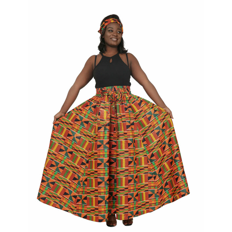 Maxi Skirt - Kente Dark Print Maxi Skirt with matching head wrap