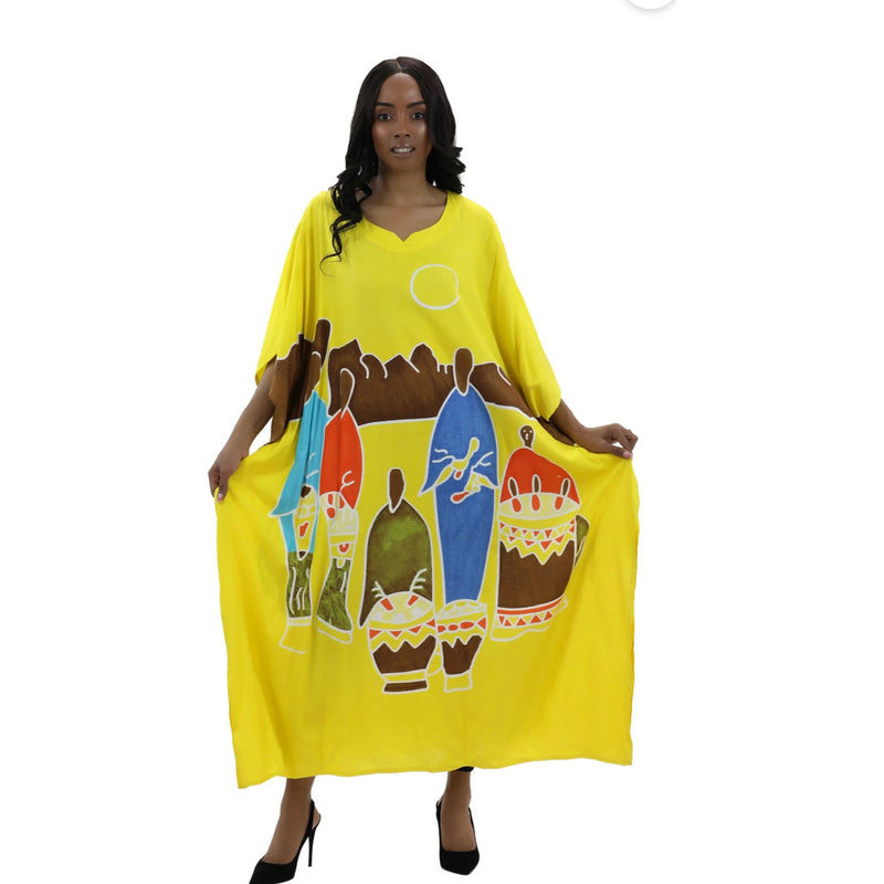 Kaftan - Family day out Print Kaftan with Matching Head Wrap