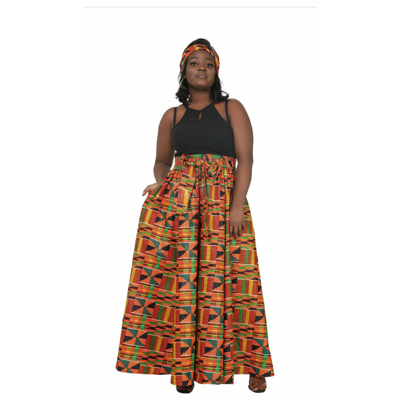 Maxi Skirt - Kente Dark Print Maxi Skirt with matching head wrap
