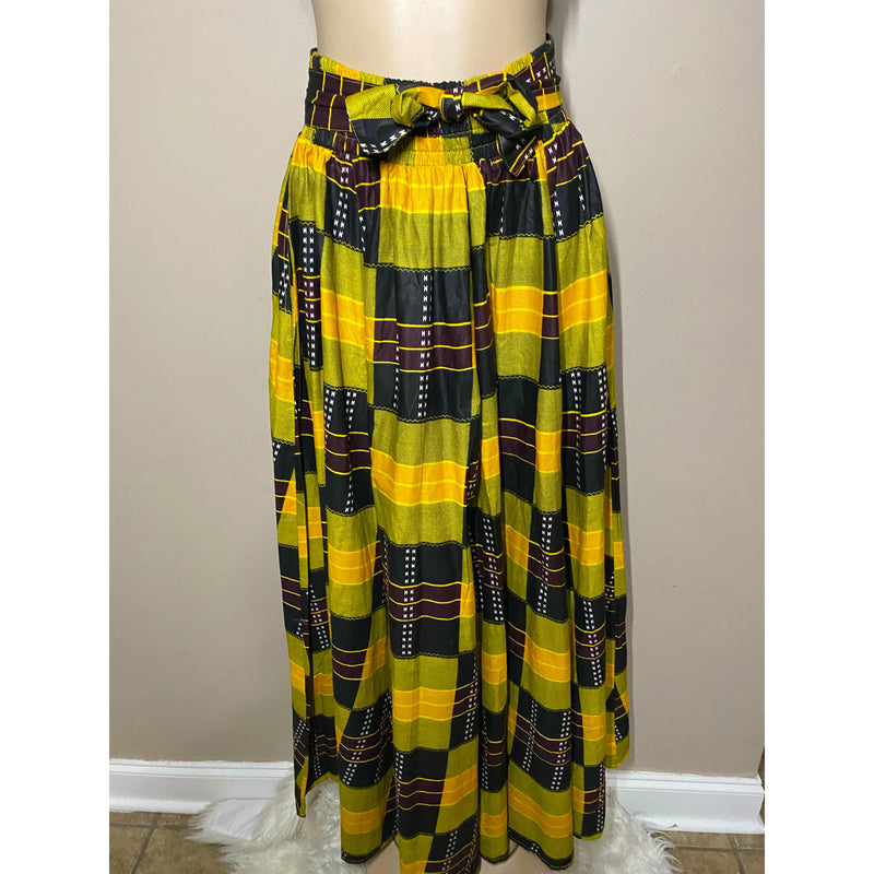Maxi Skirt- Kente Block Print maxi skirt with matching head wrap - Afrocentric Boutique