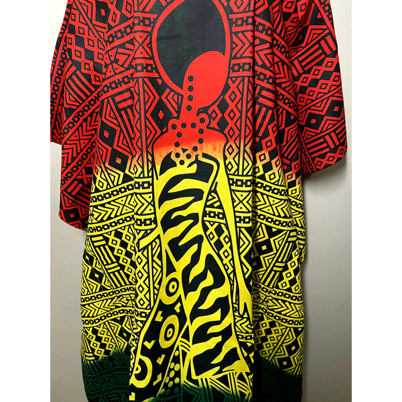 Kaftan- Rasta - African Lady on Mud cloth Print with Matching Head Wrap