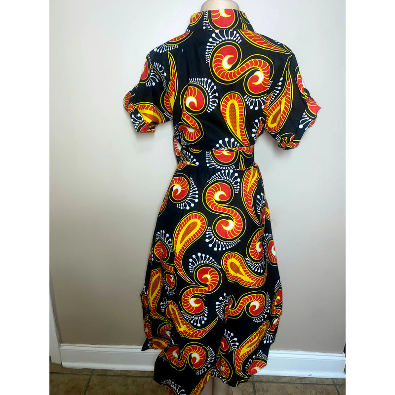 Dress Hi/Lo - Ankara Hi/Low Shirt Dress with matching head wrap/Waist Tie