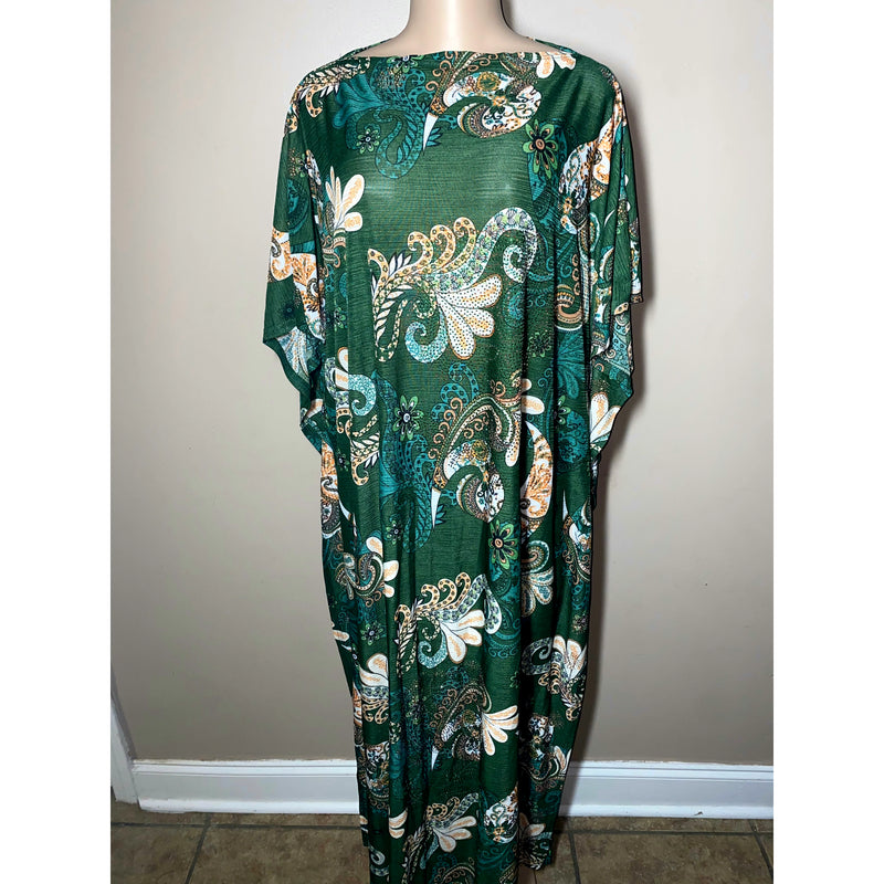 Kaftan - Flowy Embellished Kaftan with Matching Head Wrap- Plus/Tall