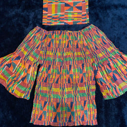 Shirt/Top- Kente Scrunch top with Ruffle Sleeves and matching head wrap