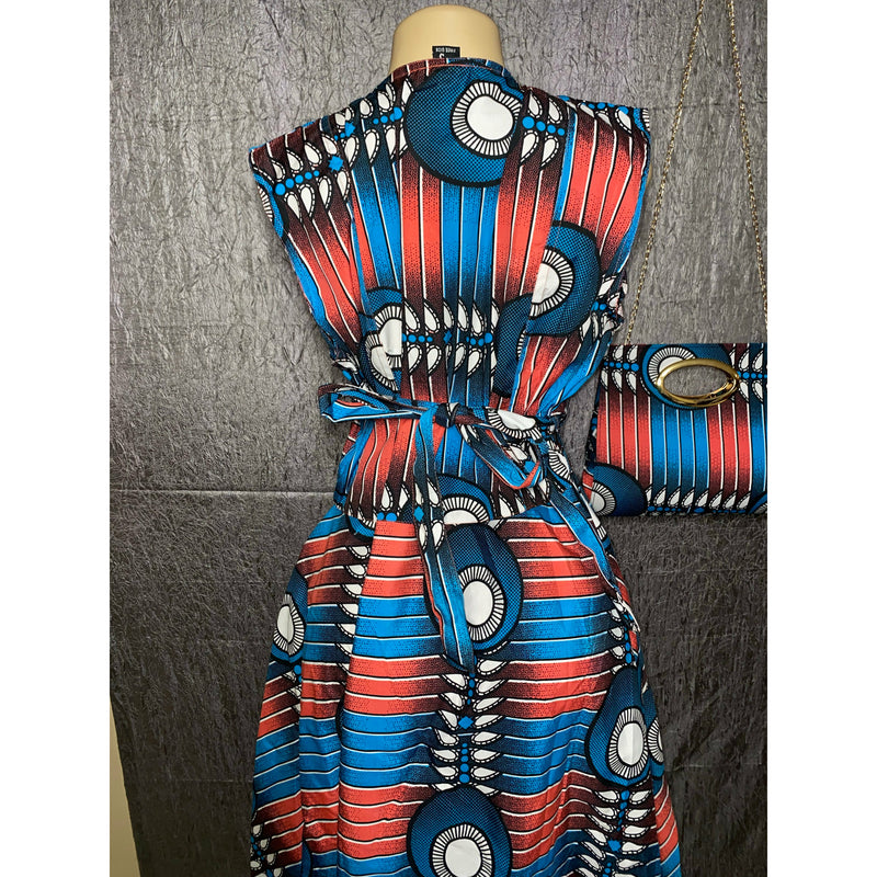 Wrap Dress - African print Wrap dress with matching head wraps and purse