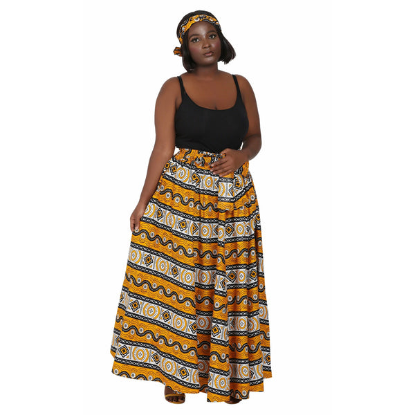 Maxi Skirt - Safiya- Ankara African print Maxi Skirt with matching headwrap - Afrocentric Boutique