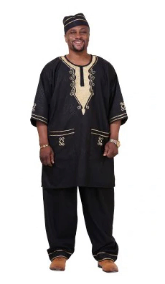 Men's Set- Men African Gold Embroidered walking suits- 3pc set - Afrocentric Boutique