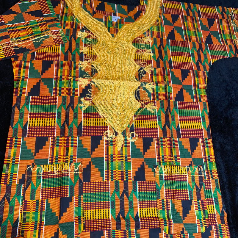 Men's Top- Embroidered Kente Print  African Top
