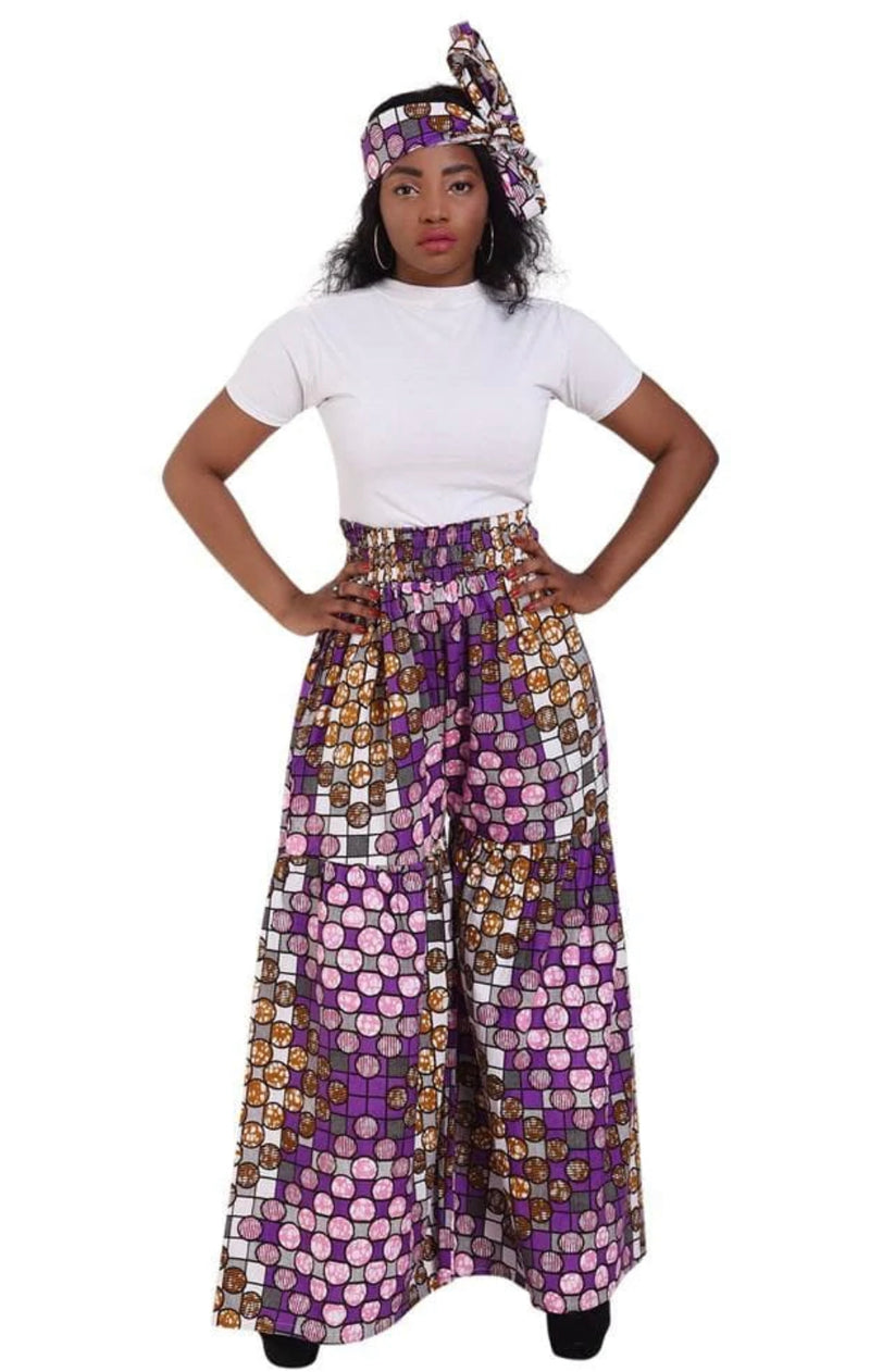 Pants Belle Bottoms - Ankara African print wide legged belle bottom layered pants with matching headwrap