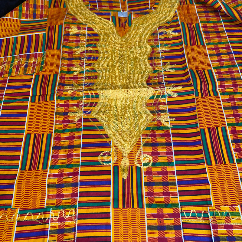 Men's Top- Embroidered Kente Print  African Top