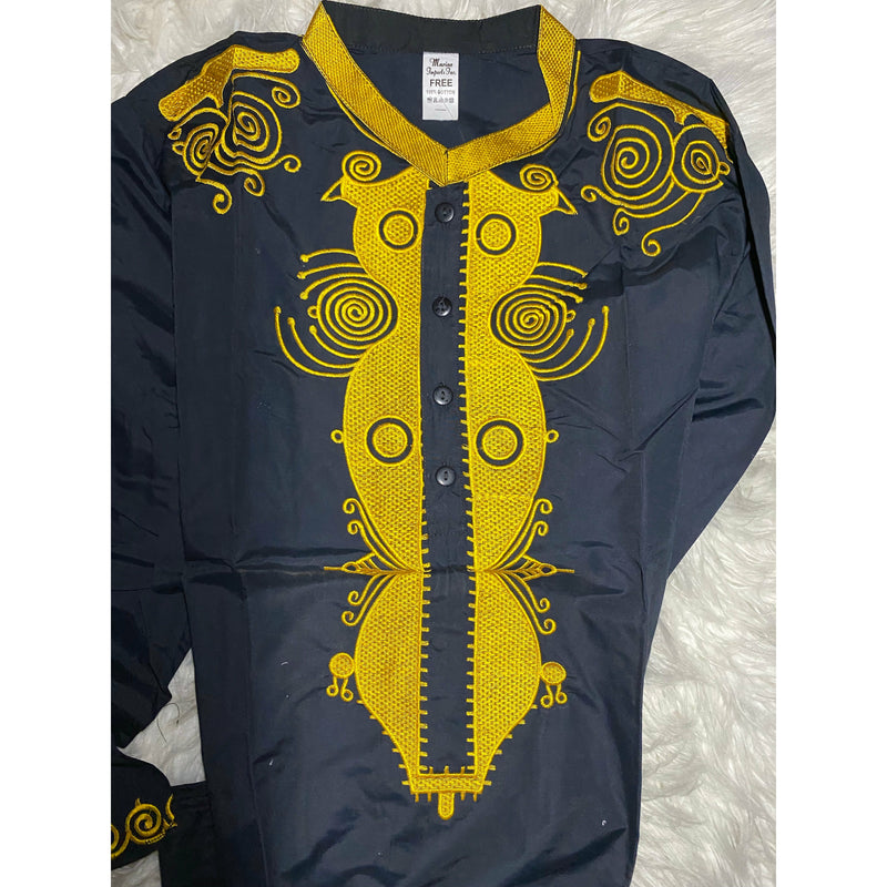 Men’s Top- Kurta/Dashiki -Full length - solid color with embroidery - Afrocentric Boutique