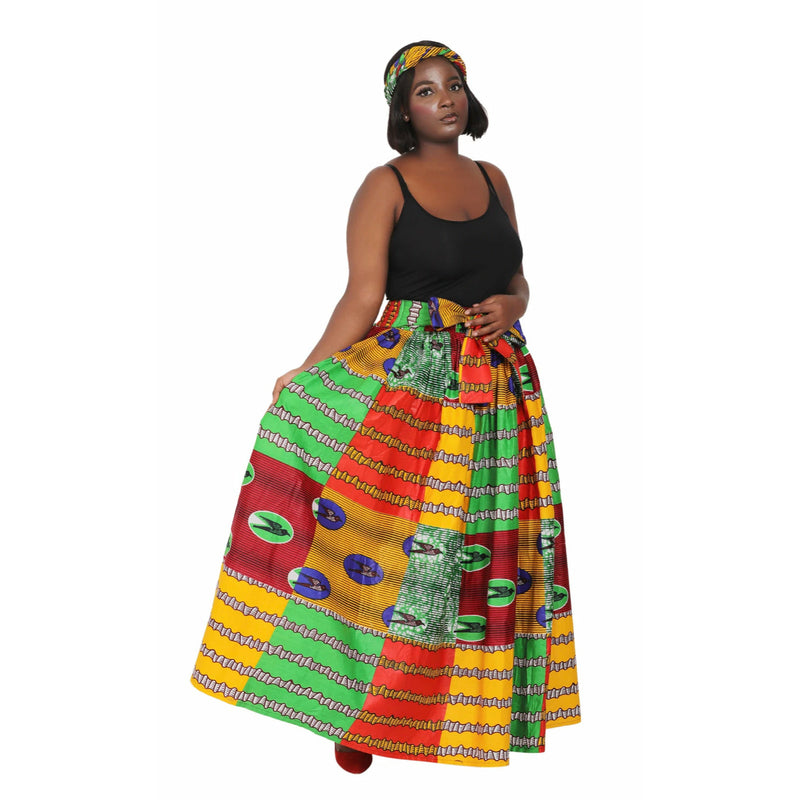 Maxi Skirt - Electric Vibes - Ankara African print Maxi Skirt with matching headwrap